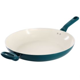 Spice by Tia Mowry 14 Inch Ceramic Nonstick Aluminum Skillet with Bakelite Handles in Teal