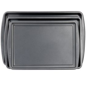 Simply Essential 3 Piece Nonstick Carbon Steel Baking Sheet Pan Set in Gray