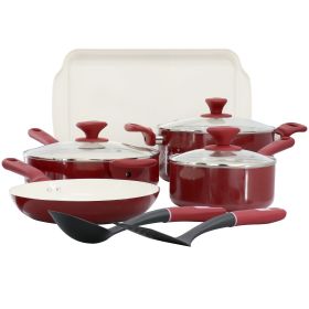 Spice By Tia Mowry Healthy 10 Piece Ceramic Nonstick Aluminum Cookware Set in Magenta