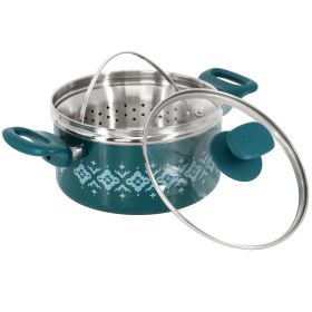 Spice by Tia Mowry Savory Saffron 3 Quart Nonstick Aluminum Dutch Oven with Stainless Steel Steamer and Lid in Teal