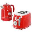 MegaChef 1.7 Liter Electric Tea Kettle and 2 Slice Toaster Combo in Red