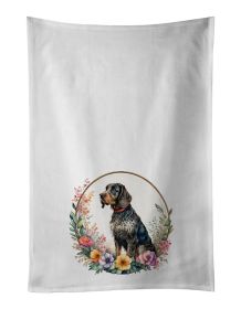 German Wirehaired Pointer and Flowers Kitchen Towel Set of 2 White Dish Towels Decorative Bathroom Hand towel for Hand, Face, Hair, Yoga, Tea