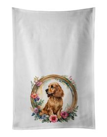 English Cocker Spaniel and Flowers Kitchen Towel Set of 2 White Dish Towels Decorative Bathroom Hand towel for Hand, Face, Hair, Yoga, Tea, Dishcloth