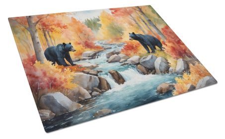 Bears Autumn in the Woods Glass Cutting Board Decorative Tempered Glass Kitchen Cutting and Serving Board Large Size Chopping Board