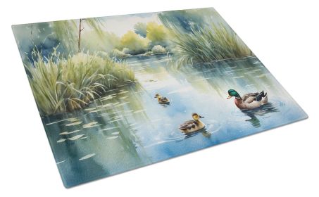 Ducks by the Pond Glass Cutting Board Decorative Tempered Glass Kitchen Cutting and Serving Board Large Size Chopping Board