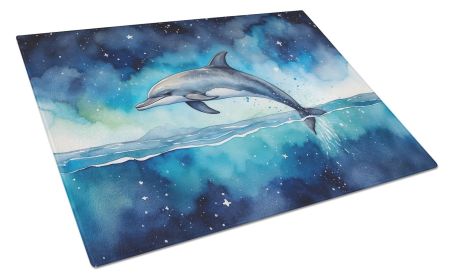 Dolphin in a Starry Sea Glass Cutting Board Decorative Tempered Glass Kitchen Cutting and Serving Board Large Size Chopping Board