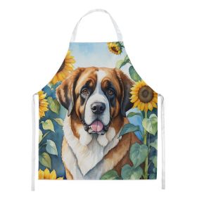 Saint Bernard in Sunflowers Apron Cooking Kitchen Server Baking Crafts Gardening for Adult Women Men, Unisex, Large, Multicolor