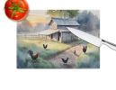 Chicken Coop at Dawn Glass Cutting Board Decorative Tempered Glass Kitchen Cutting and Serving Board Large Size Chopping Board