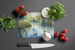 Ducks by the Pond Glass Cutting Board Decorative Tempered Glass Kitchen Cutting and Serving Board Large Size Chopping Board