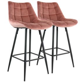 Elama 2 Piece Velvet Tufted Bar Chair in Pink with Metal Legs