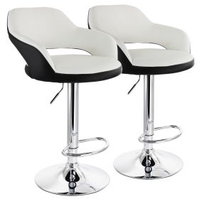 Elama 2 Piece Adjustable Faux Leather Bar Stool in White with Black Trim and Chrome Base