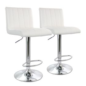 Elama 2 Piece Tufted Faux Leather Adjustable Bar Stool in White with Chromed Base