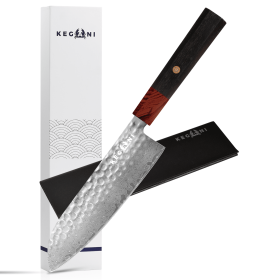 Kegani Damascus Japanese Chef Knife, 67 Layers VG-10 Japanese Knife Natural Hammered Chef Knife Japanese Rosewood Handle (Option: Santoku knife)