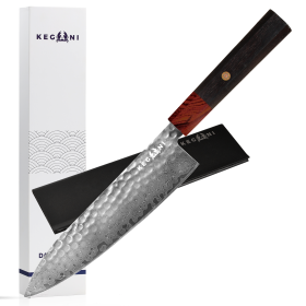 Kegani Damascus Japanese Chef Knife, 67 Layers VG-10 Japanese Knife Natural Hammered Chef Knife Japanese Rosewood Handle (Option: Chef knife)