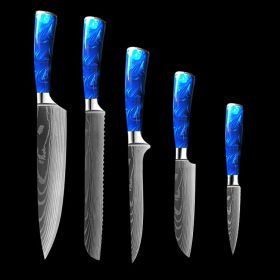 8-inch Chef Knife with Blue Resin Handle (Option: Blue 5piece setC)