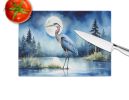 Blue Heron Under the Moonlight Glass Cutting Board Decorative Tempered Glass Kitchen Cutting and Serving Board Large Size Chopping Board